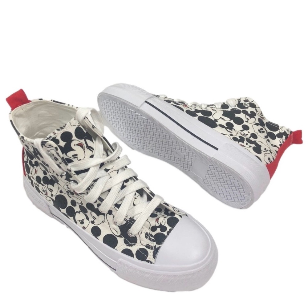 Disney Womens Mickey Mouse Hi-Top Sneakers White Canvas Tennis Shoes Size 8